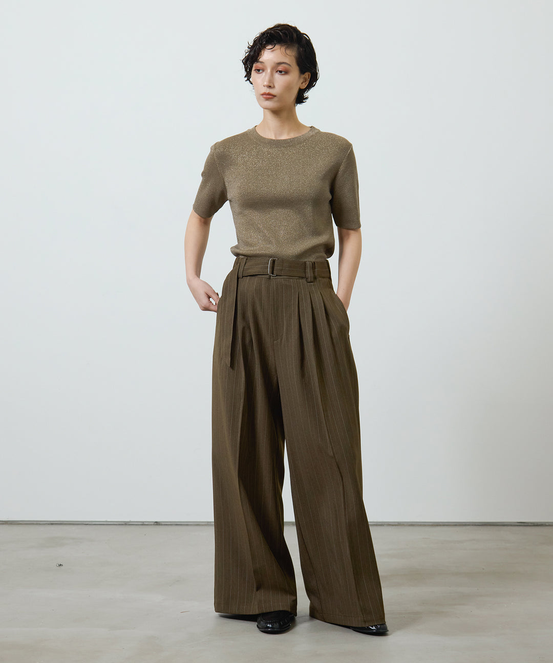 (eliuu)Twill Tuck Belt Slacks