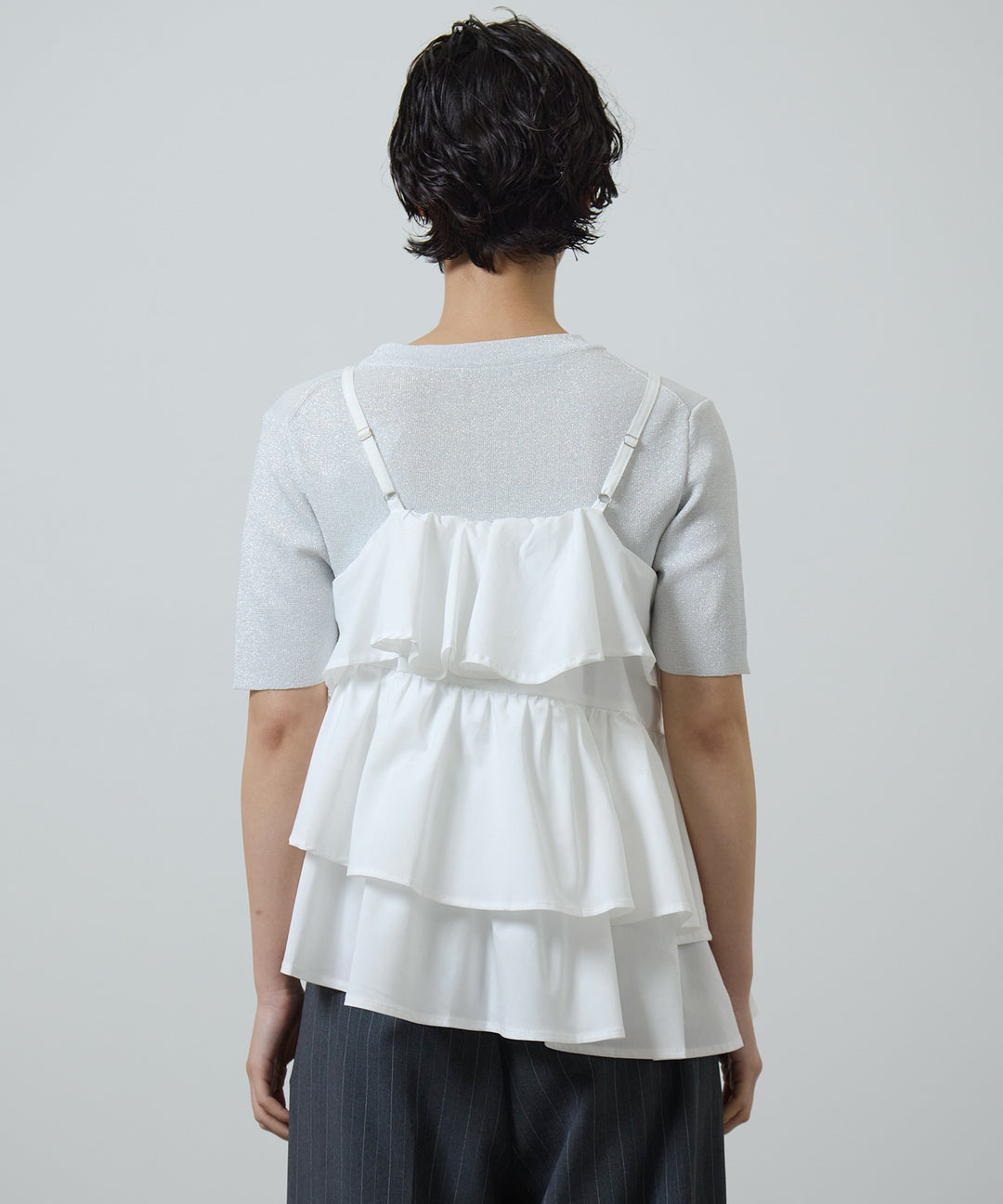 [2SET]Asymmetry Frill C/A + Rib Knit Onepiece