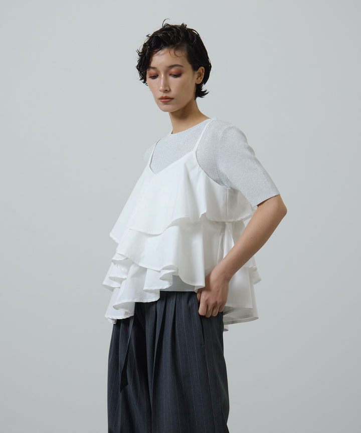 [2SET]Asymmetry Frill C/A + Rib Knit Onepiece