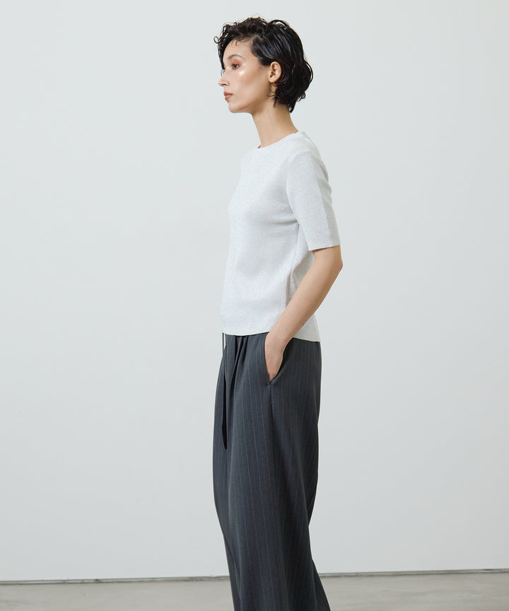 [2SET]Glitter Knit Tops + Twill Tuck Belt Slacks