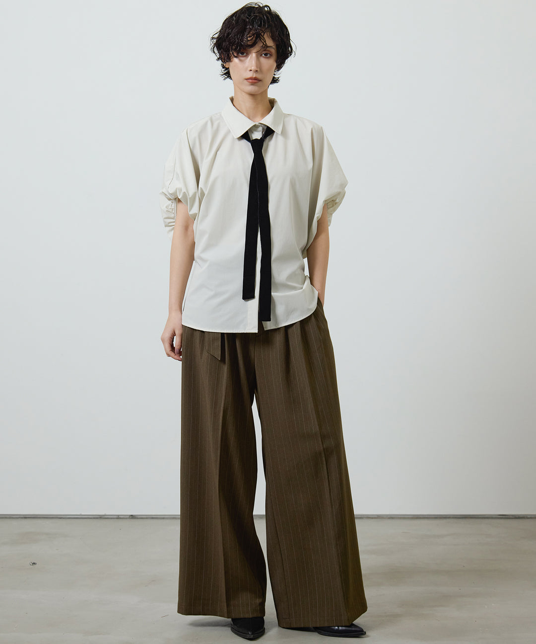 (eliuu)Stretch Wide Puff Blouse