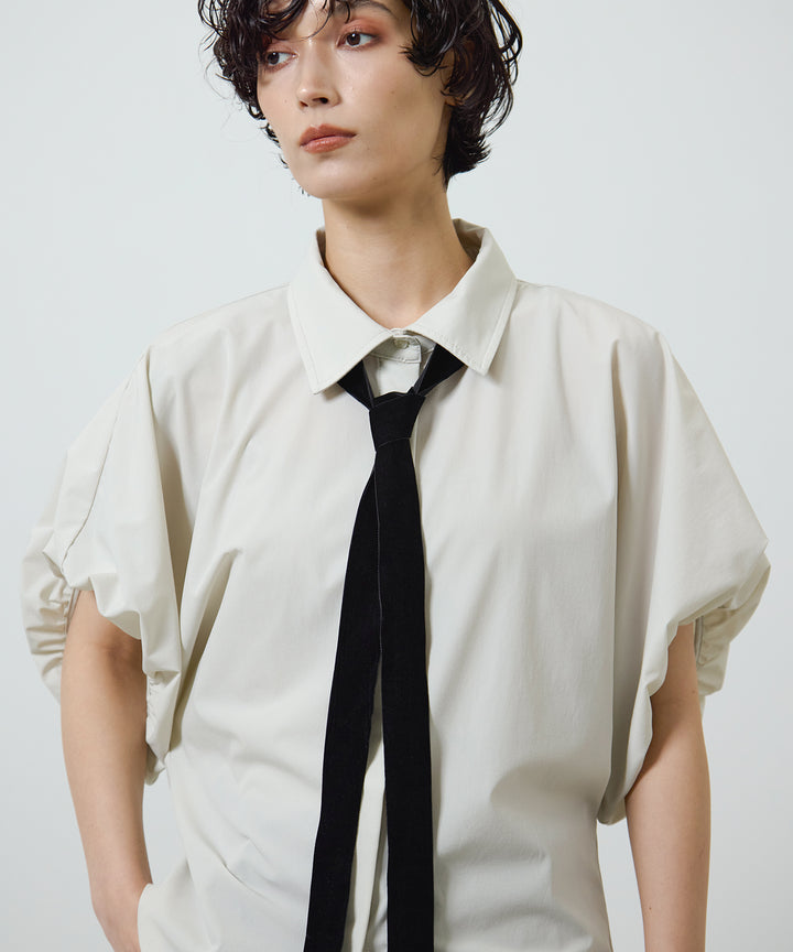 [2SET]Stretch Wide Puff Blouse + Twill Tuck Belt Slacks