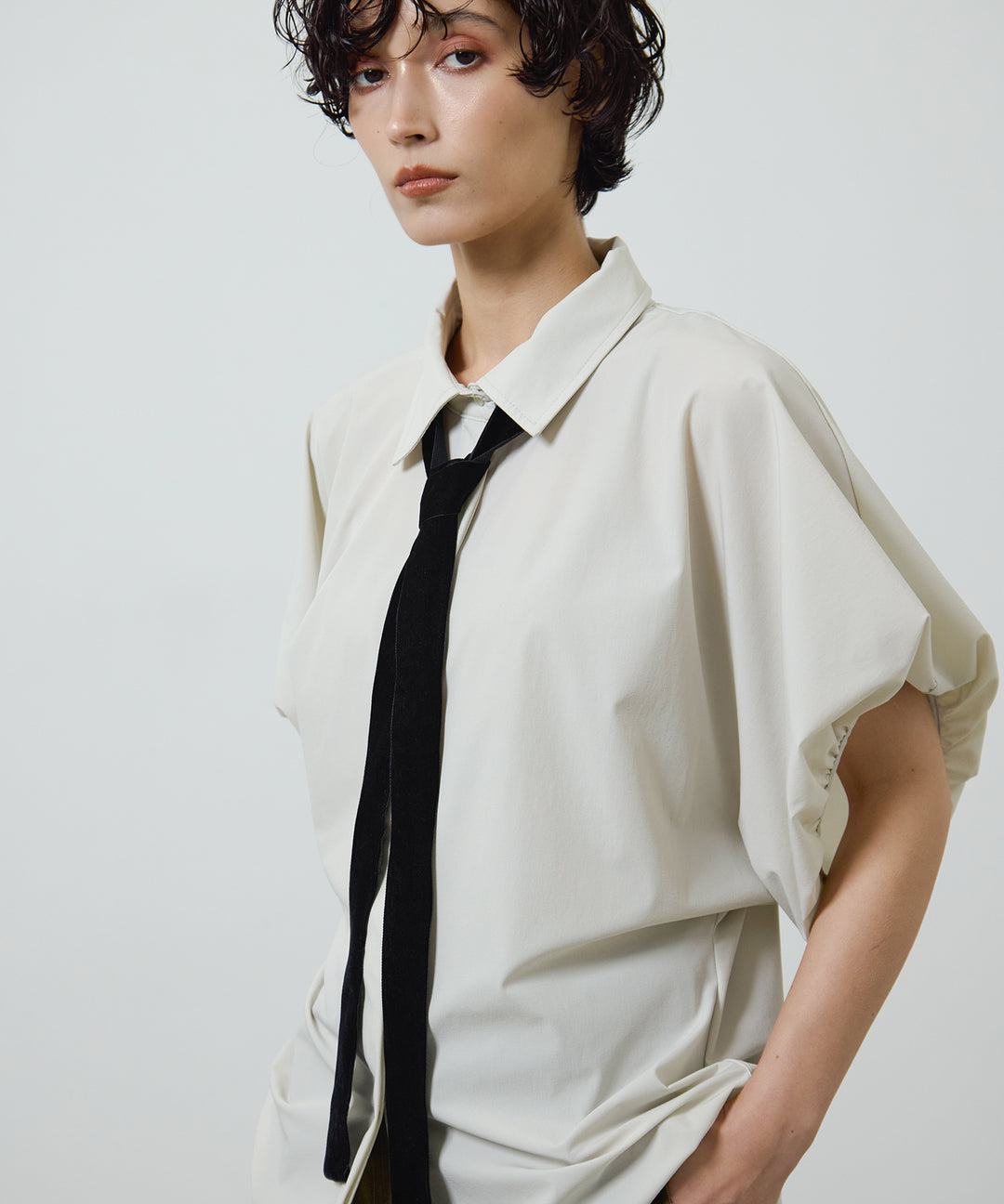 (eliuu)Stretch Wide Puff Blouse