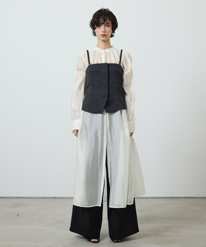 [2SET]Sheer Gloss Shirt Onepiece + Zip Camisole Bustier