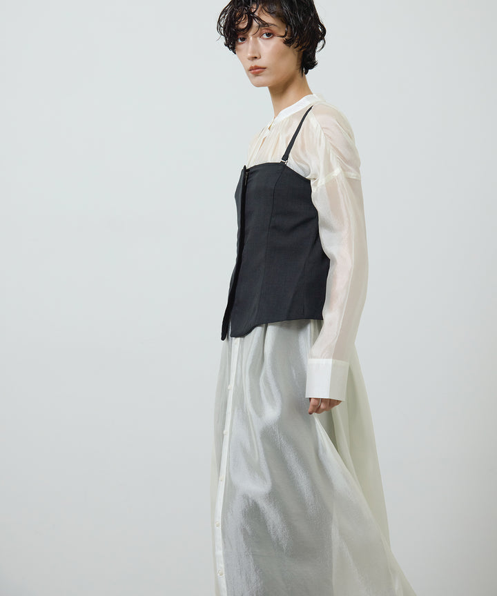 [2SET]Sheer Gloss Shirt Onepiece + Zip Camisole Bustier