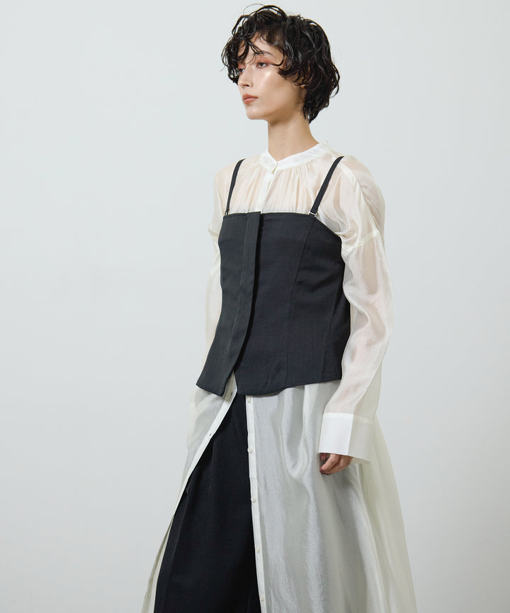 [2SET]Sheer Gloss Shirt Onepiece + Zip Camisole Bustier