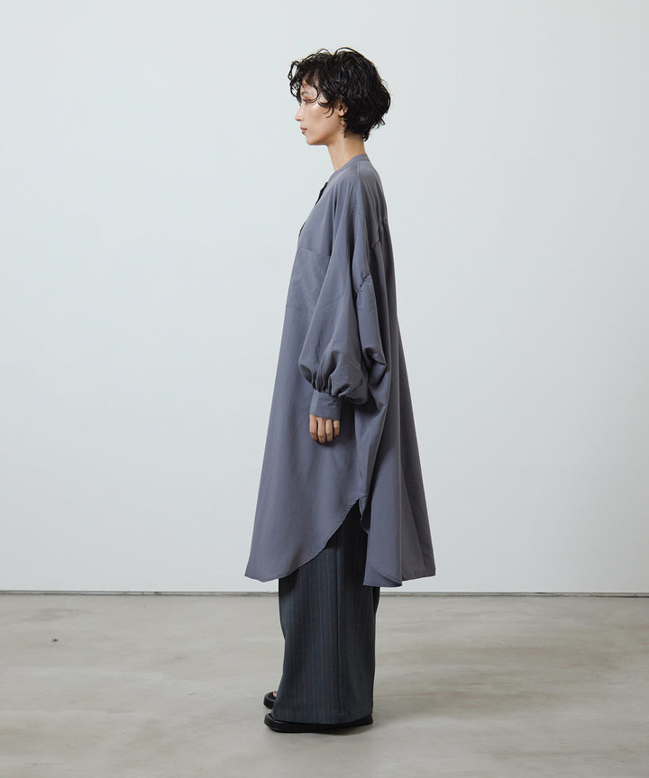 (eliuu)Collarless Gather Over Shirt