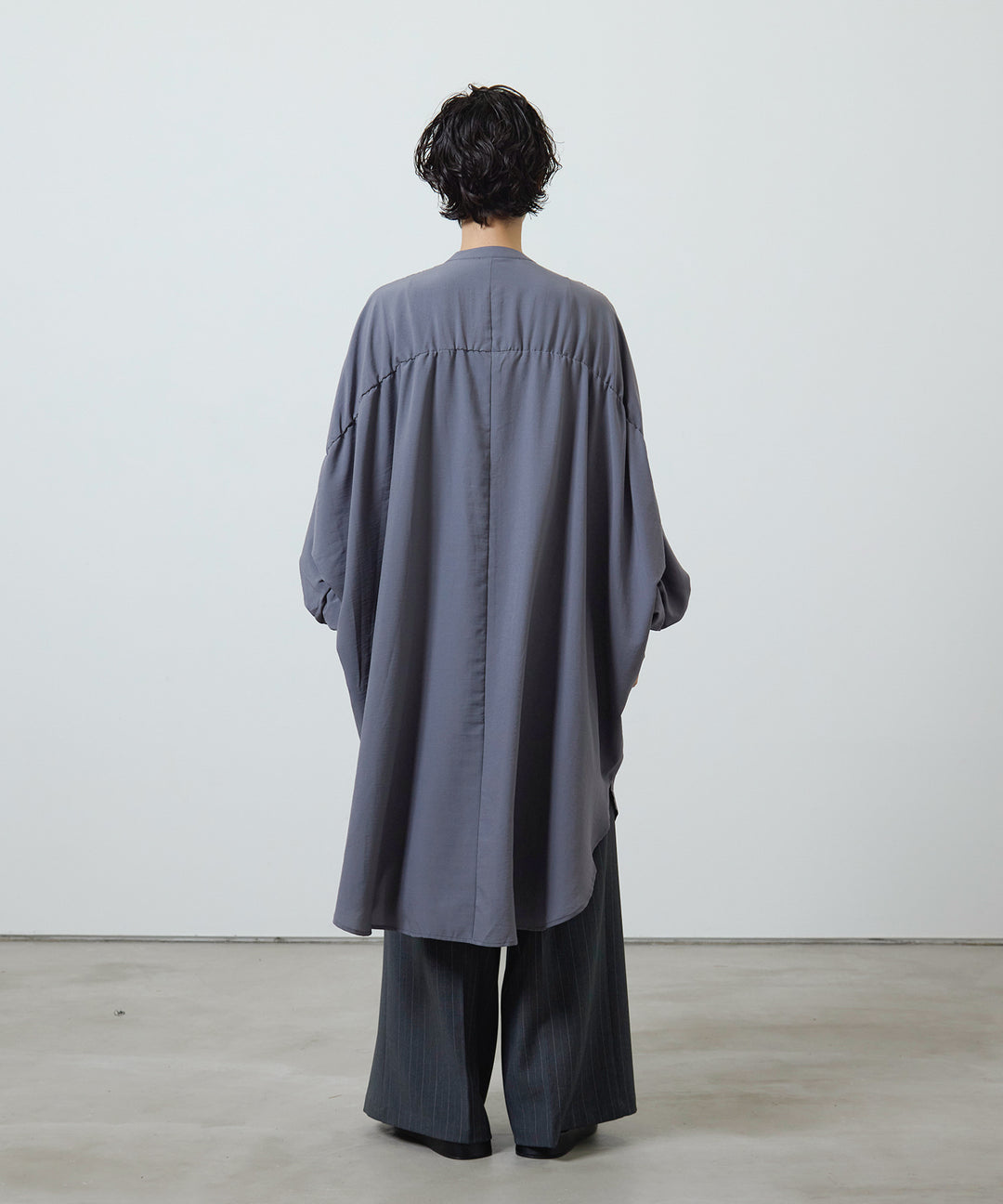 (eliuu)Collarless Gather Over Shirt
