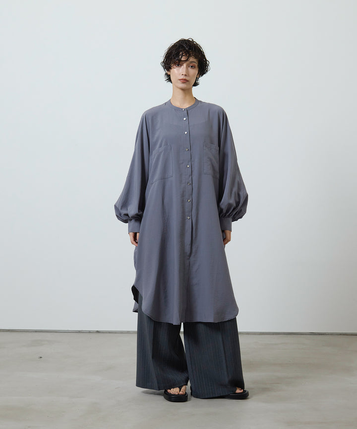 (eliuu)Collarless Gather Over Shirt