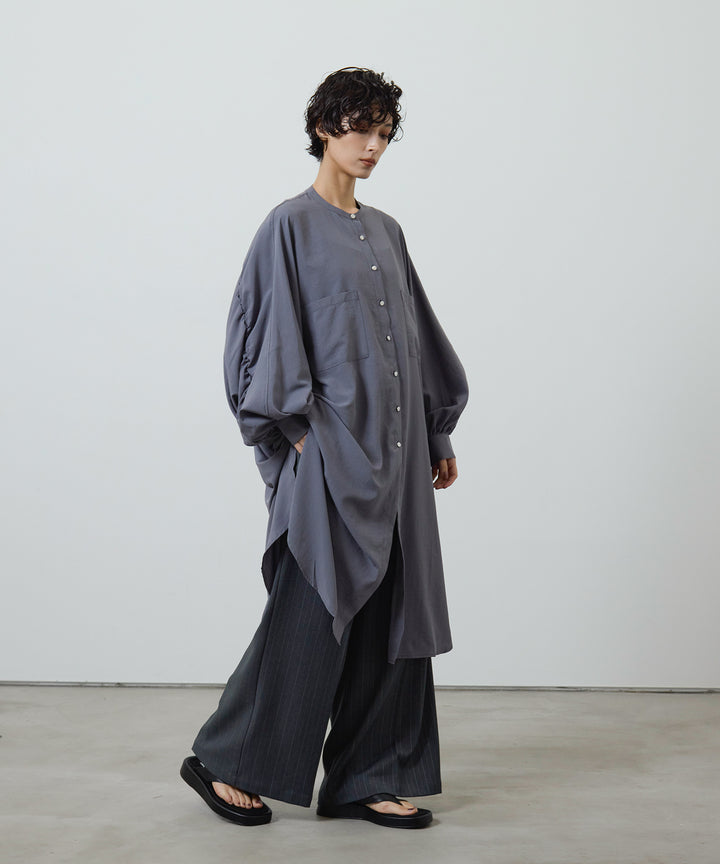 (eliuu)Collarless Gather Over Shirt
