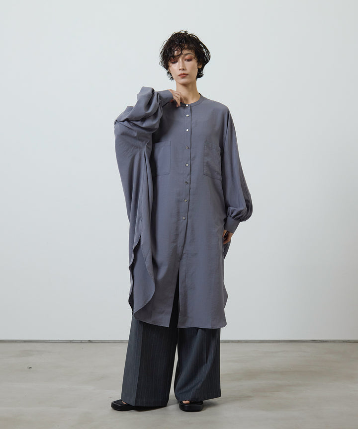(eliuu)Collarless Gather Over Shirt