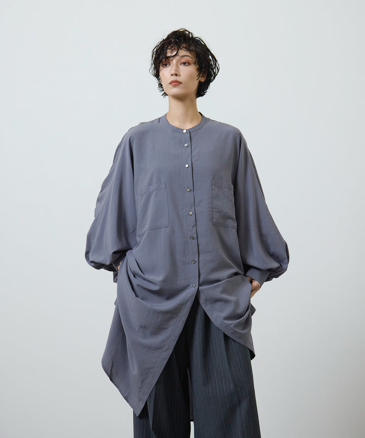 (eliuu)Collarless Gather Over Shirt