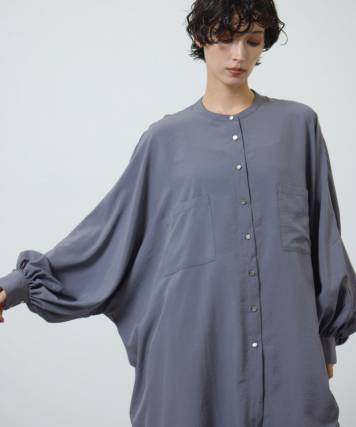 (eliuu)Collarless Gather Over Shirt