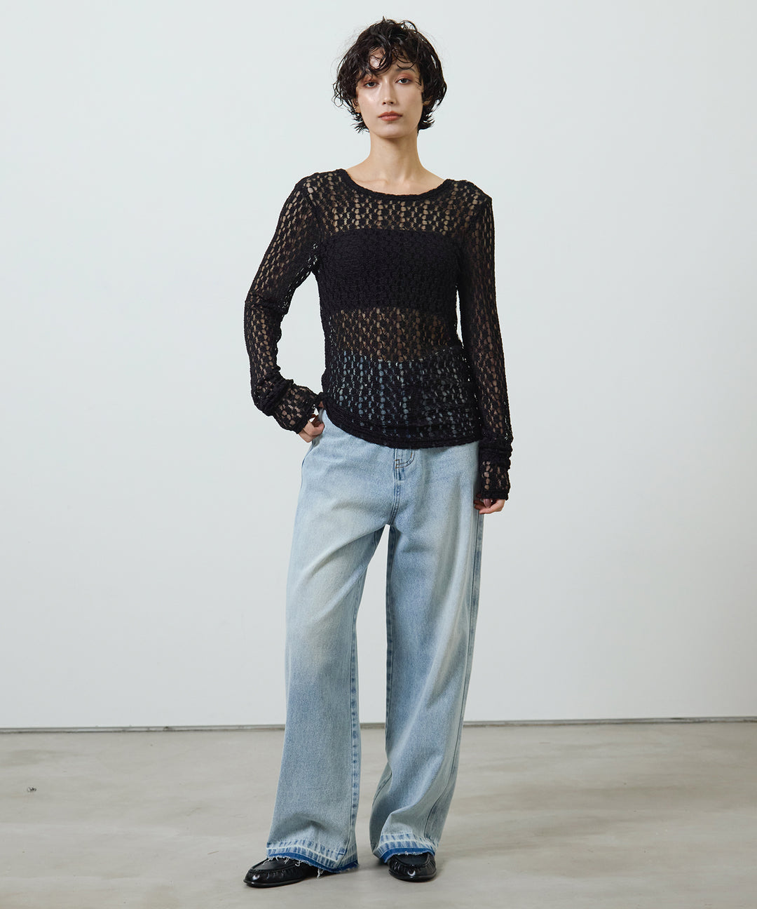 (eliuu)Bumpy Lace Long Tee
