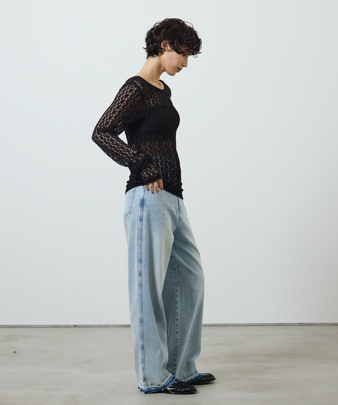 (eliuu)Bumpy Lace Long Tee