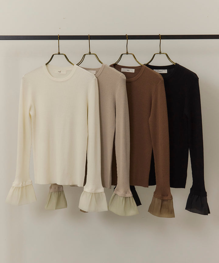 (eliuu)Ruffle Cuffs Soft Knit Top