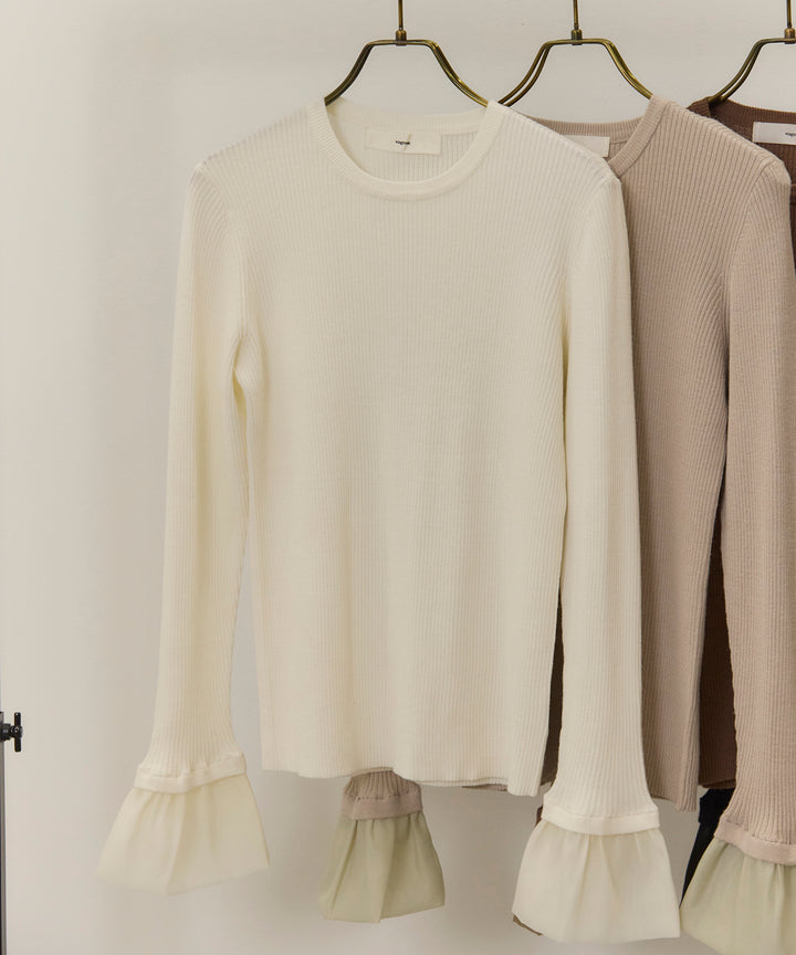 (eliuu)Ruffle Cuffs Soft Knit Top