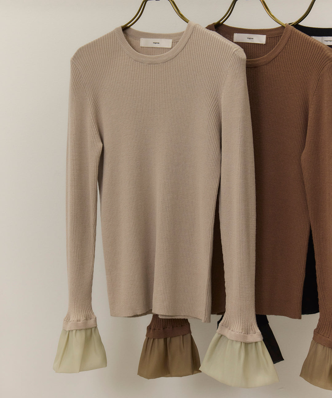 (eliuu)Ruffle Cuffs Soft Knit Top