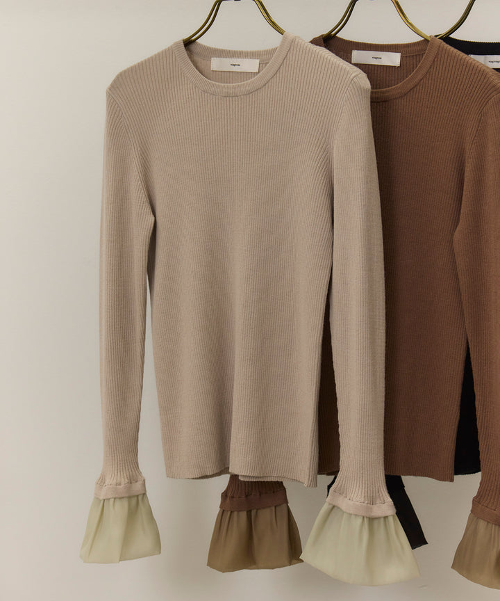 (eliuu)Ruffle Cuffs Soft Knit Top