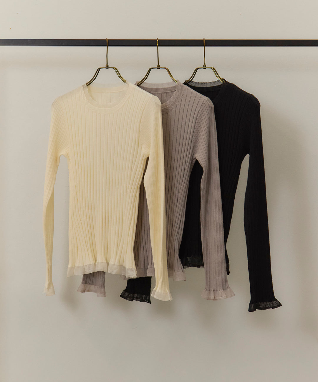 (eliuu)Sheer Mix Soft Knit Top