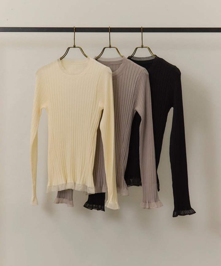 (eliuu)Sheer Mix Soft Knit Top