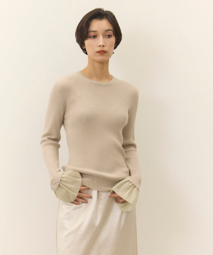 (eliuu)Ruffle Cuffs Soft Knit Top