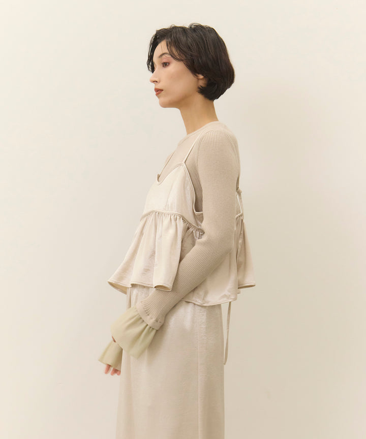 (eliuu)Ruffle Cuffs Soft Knit Top