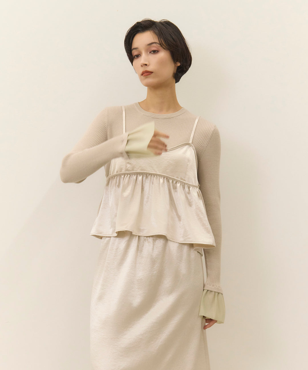 (eliuu)Ruffle Cuffs Soft Knit Top