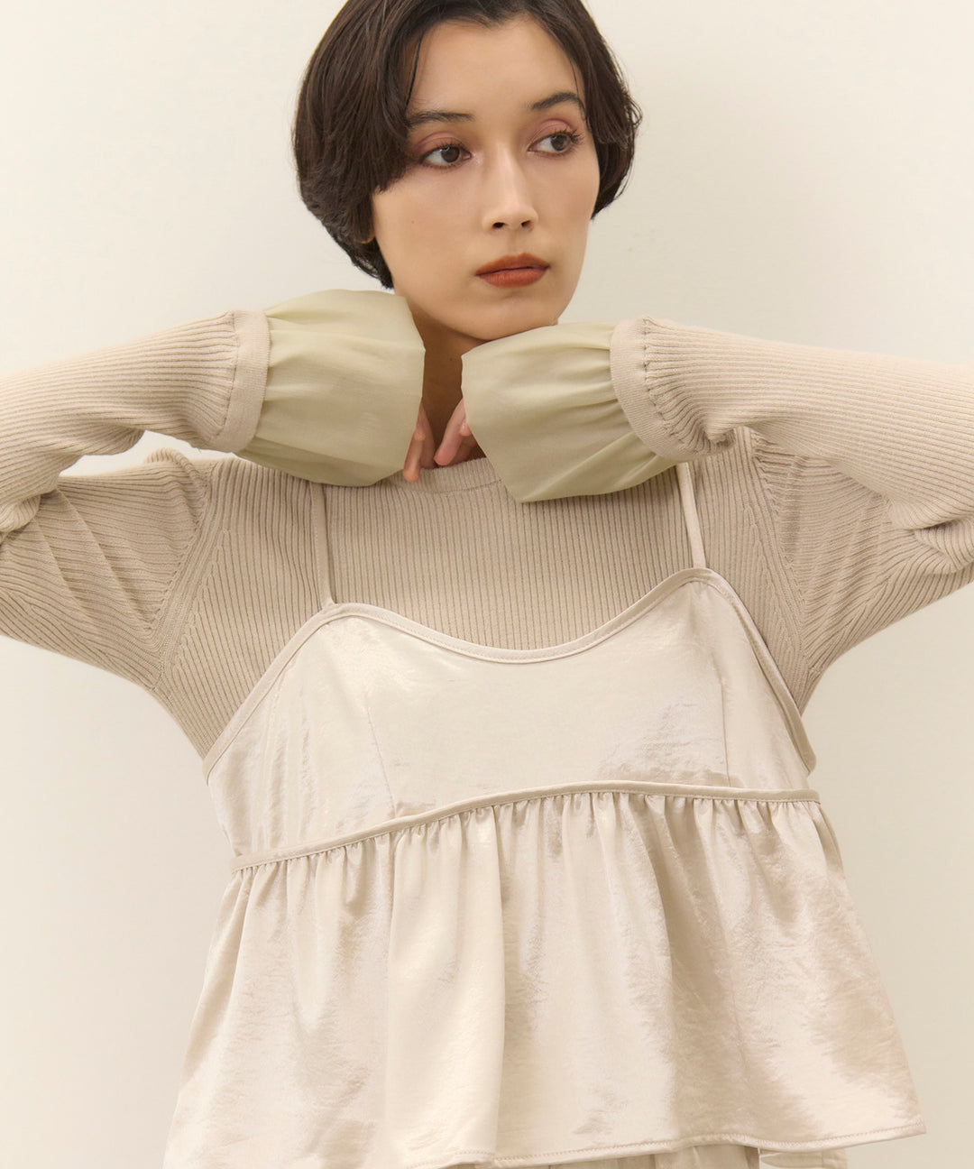 [2SET]Satin Double C/A Busrier + Satin Simple Skirt