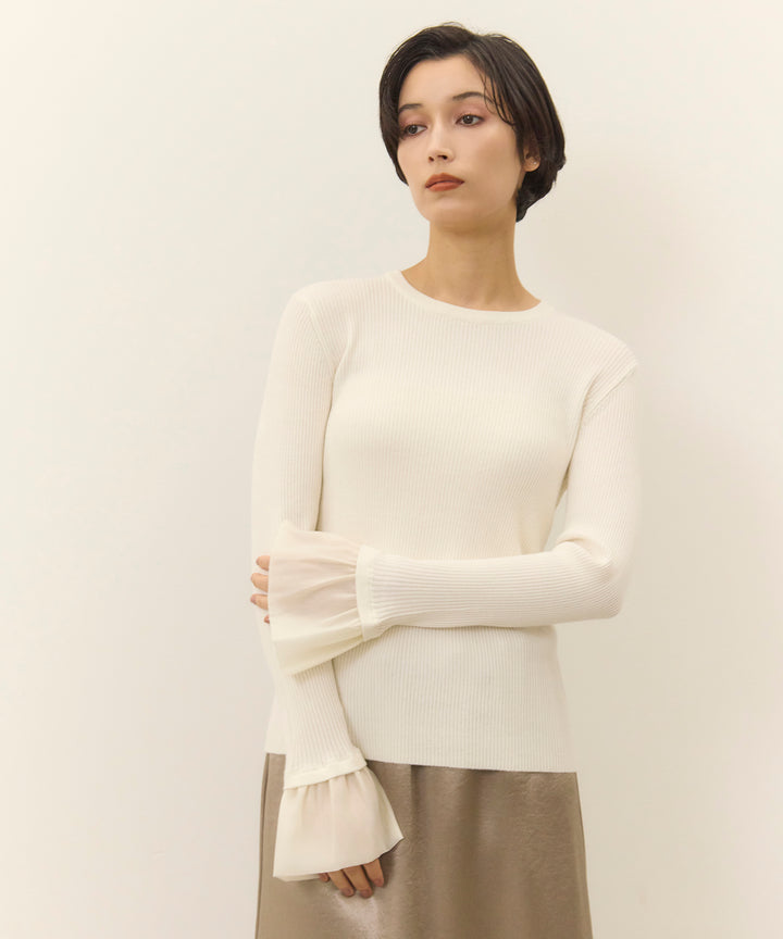 (eliuu)Ruffle Cuffs Soft Knit Top