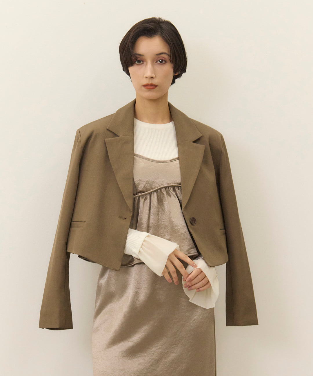 (eliuu)Twill Cropped Tailored JK