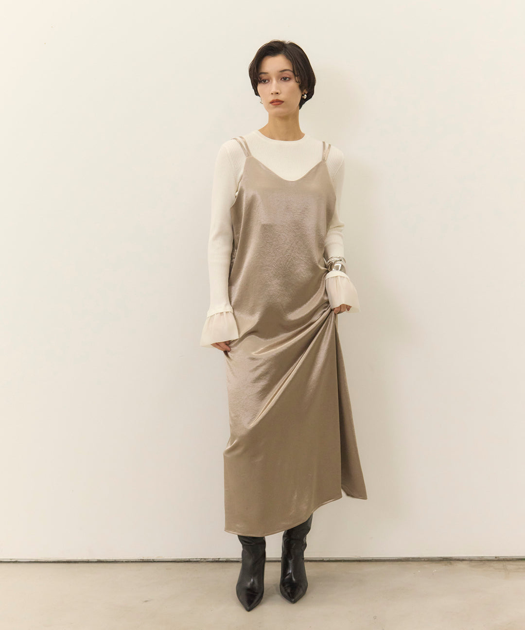 (eliuu)Ruffle Cuffs Soft Knit Top