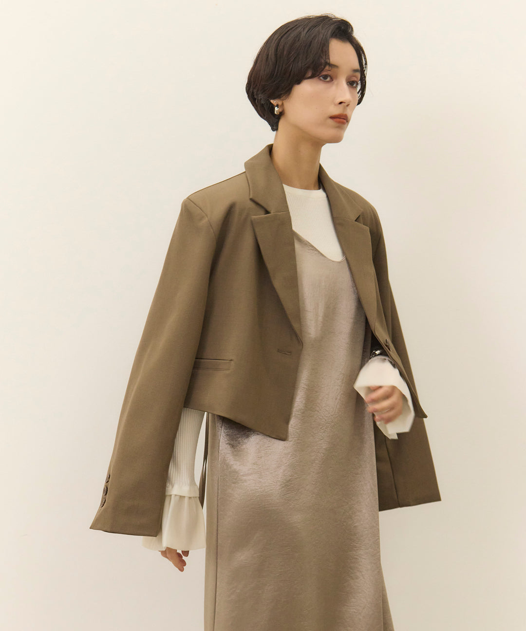 (eliuu)Twill Cropped Tailored JK