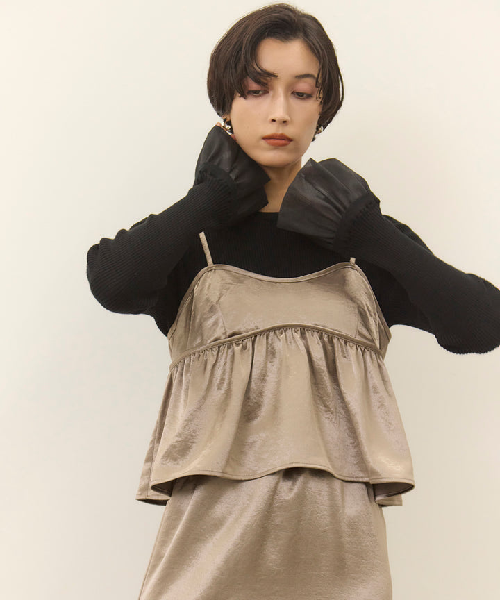 (eliuu)Ruffle Cuffs Soft Knit Top