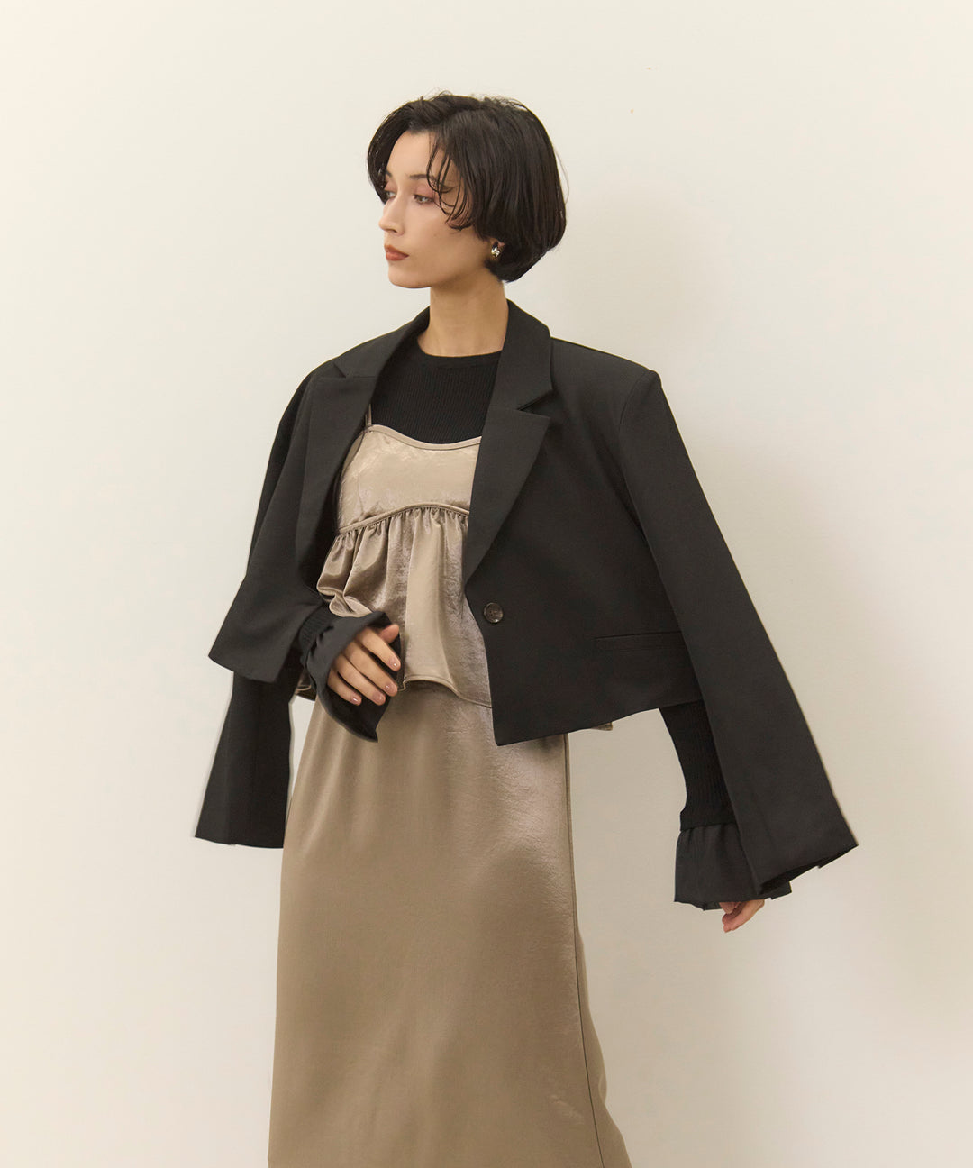 (eliuu)Twill Cropped Tailored JK