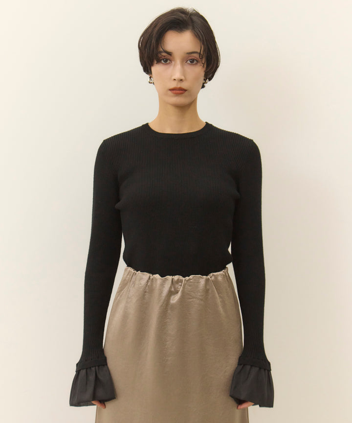 (eliuu)Ruffle Cuffs Soft Knit Top