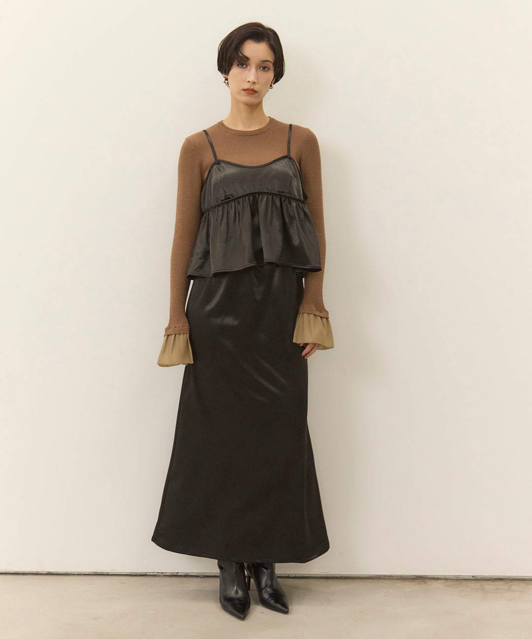 (eliuu)Ruffle Cuffs Soft Knit Top