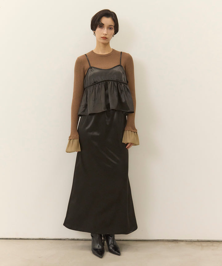 (eliuu)Ruffle Cuffs Soft Knit Top