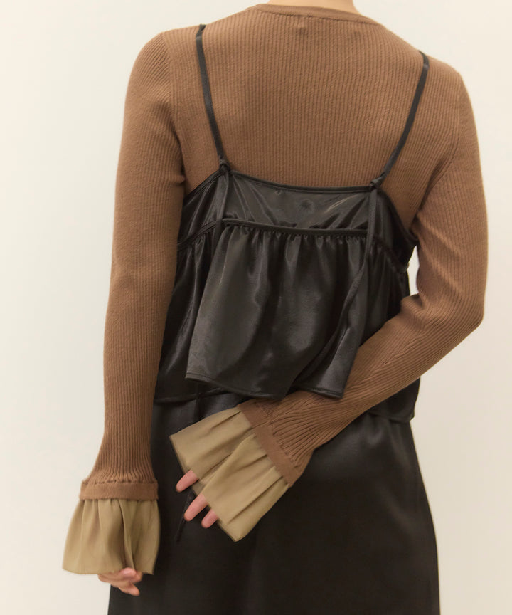 (eliuu)Ruffle Cuffs Soft Knit Top