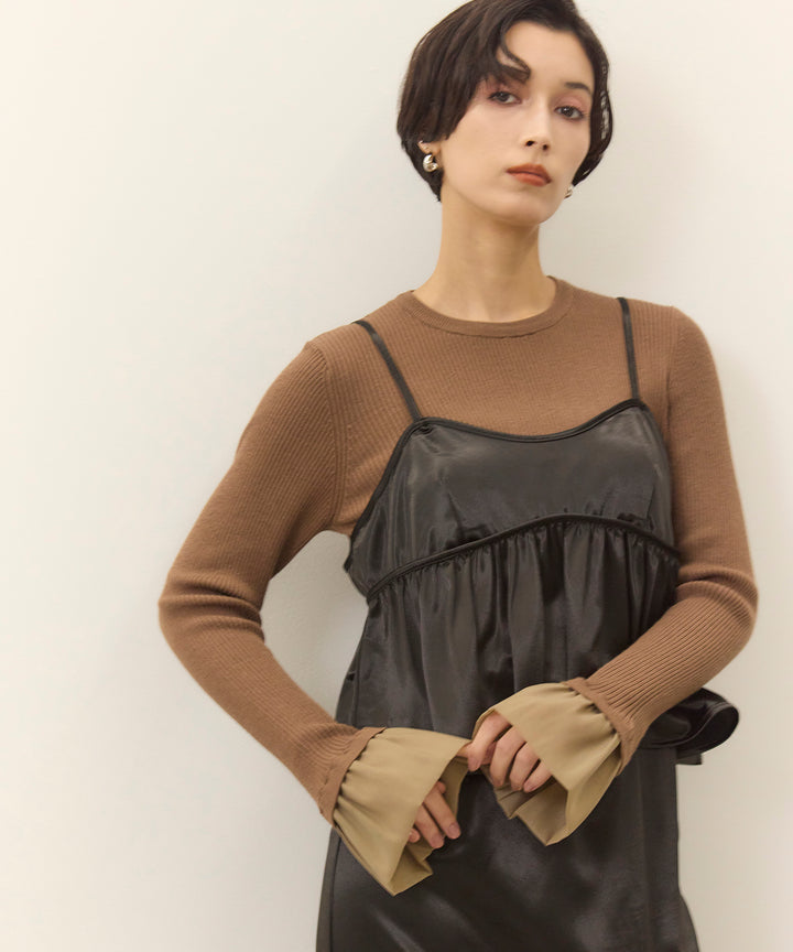(eliuu)Ruffle Cuffs Soft Knit Top