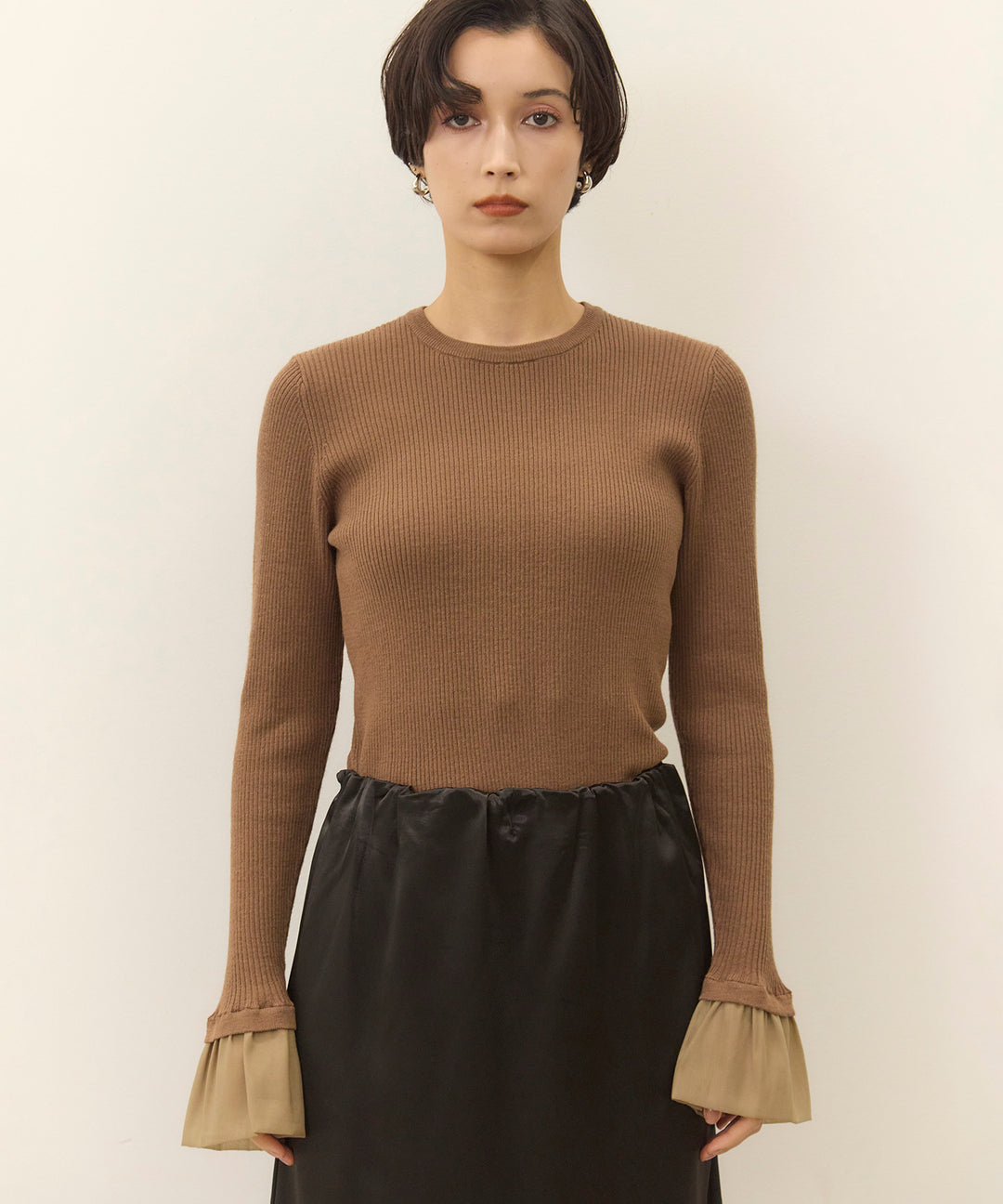 (eliuu)Ruffle Cuffs Soft Knit Top
