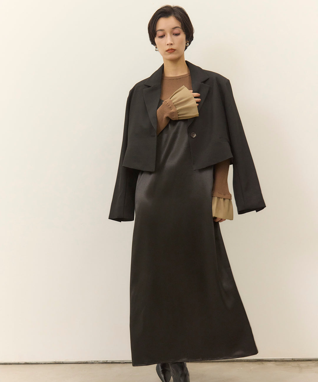 (eliuu)Twill Cropped Tailored JK