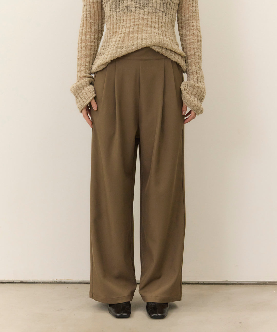 [2SET]Twill Cropped Tailored JK + Twill Tuck Slacks PT