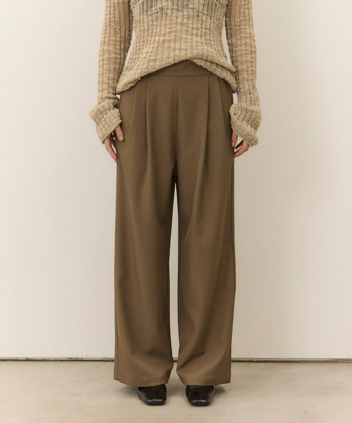 [2SET]Twill Cropped Tailored JK + Twill Tuck Slacks PT