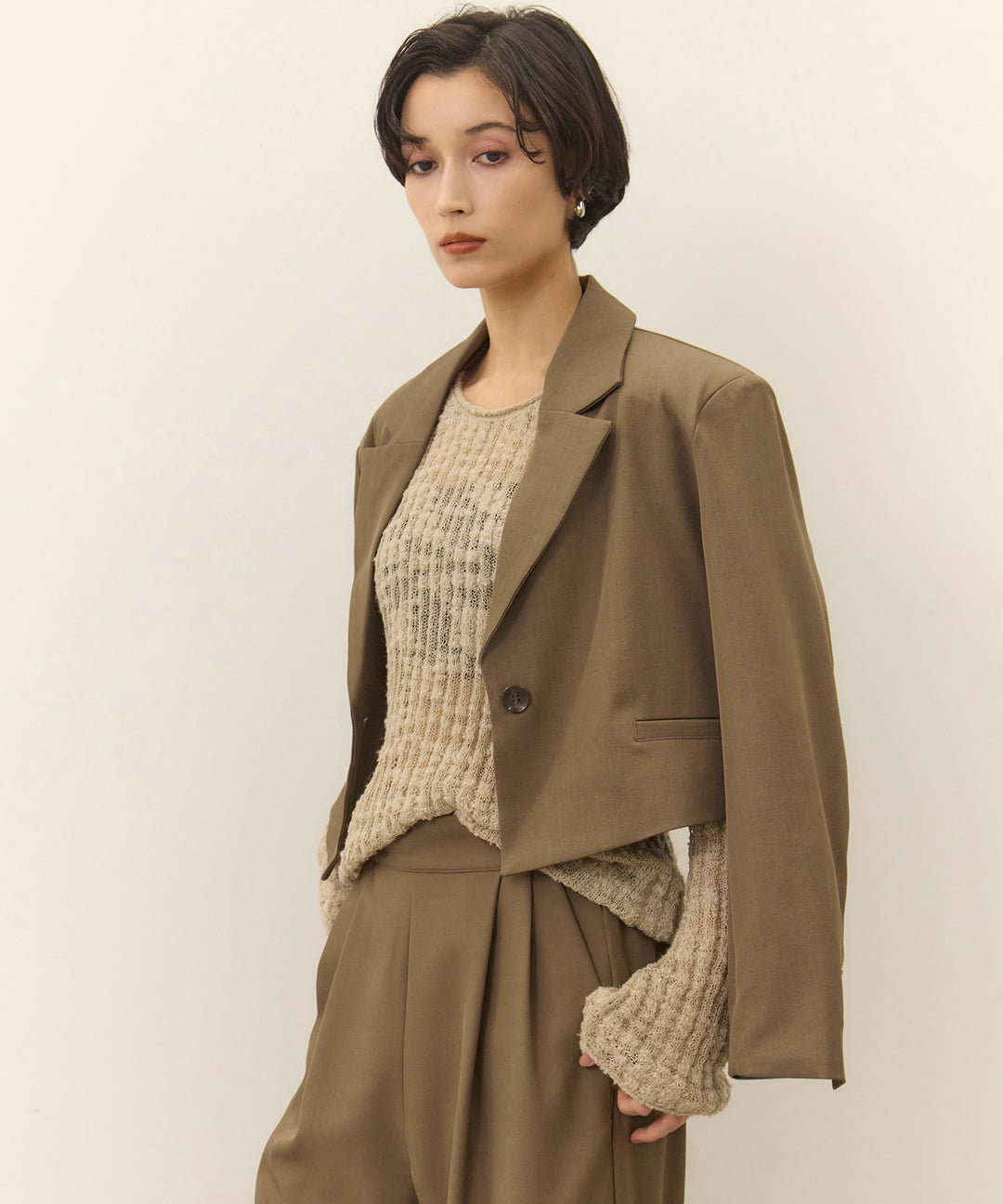 (eliuu)Twill Cropped Tailored JK