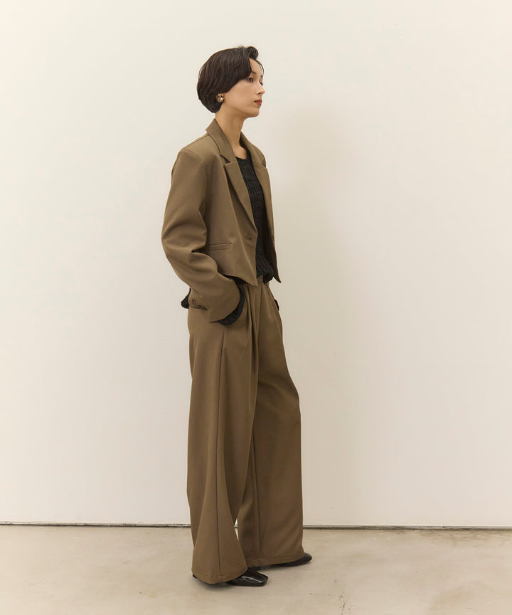 [2SET]Twill Cropped Tailored JK + Twill Tuck Slacks PT
