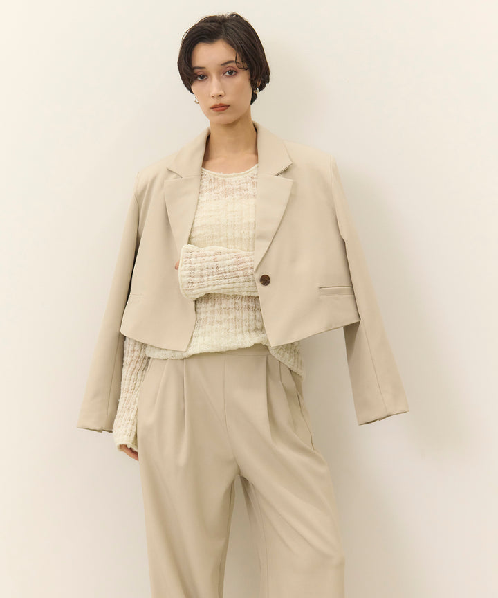 [2SET]Twill Cropped Tailored JK + Twill Tuck Slacks PT
