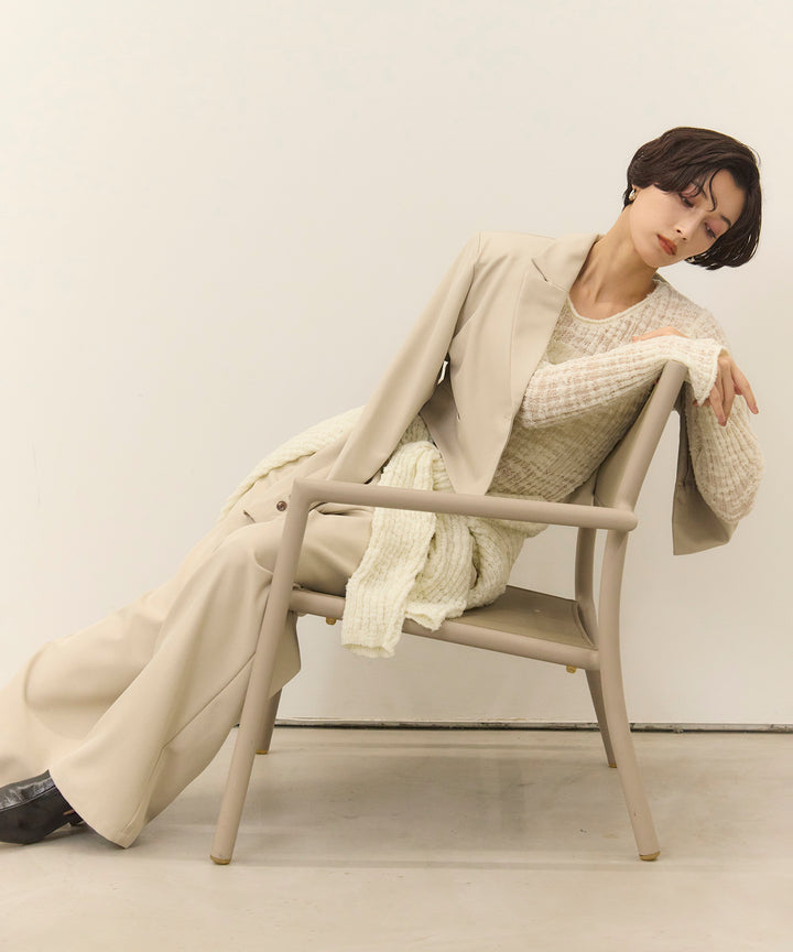 [3SET]Twill Cropped Tailored JK + Slub Yarn Knit Top + Twill Tuck Slacks PT