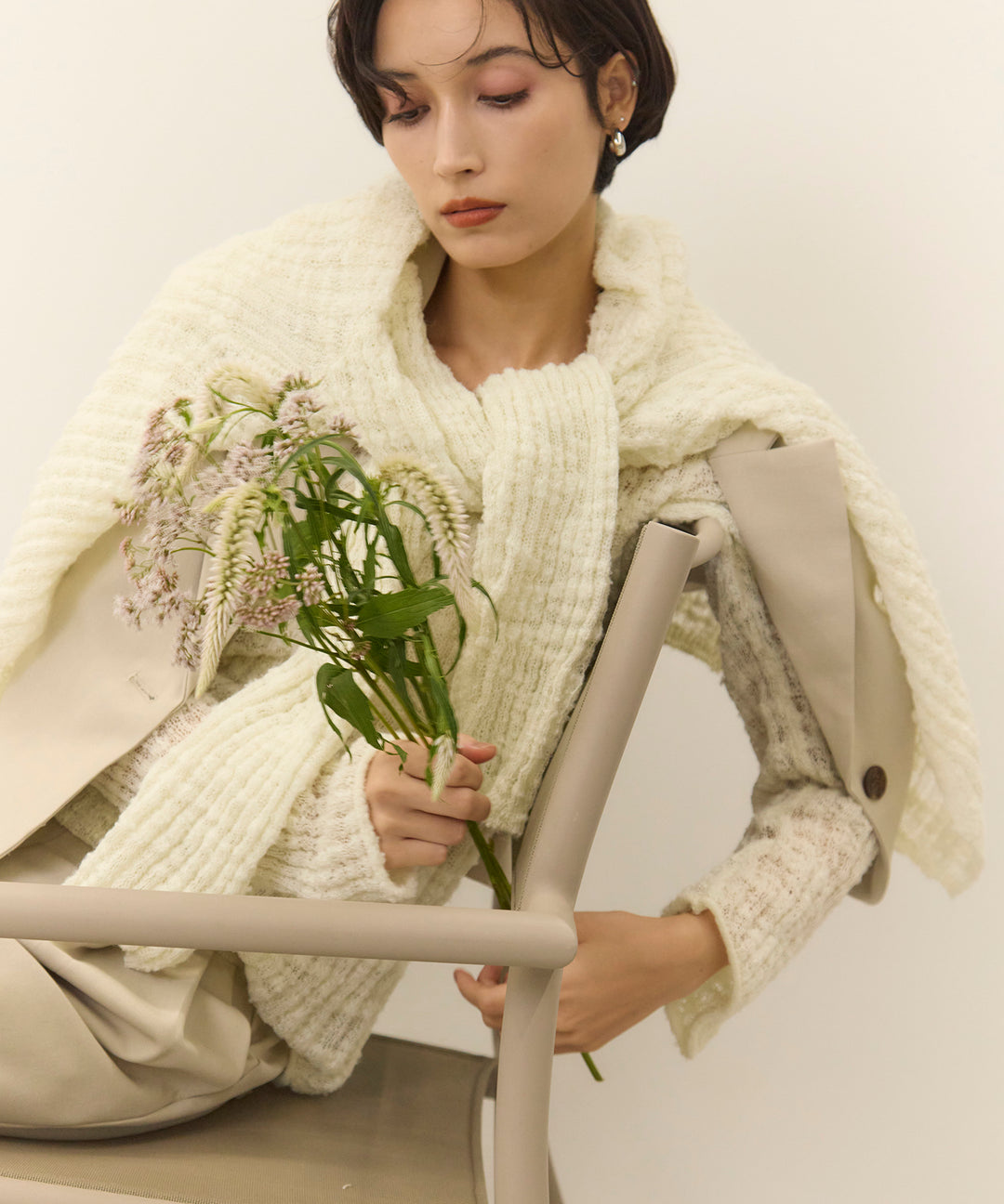 (eliuu)Slub Yarn Knit Polo Cardigan