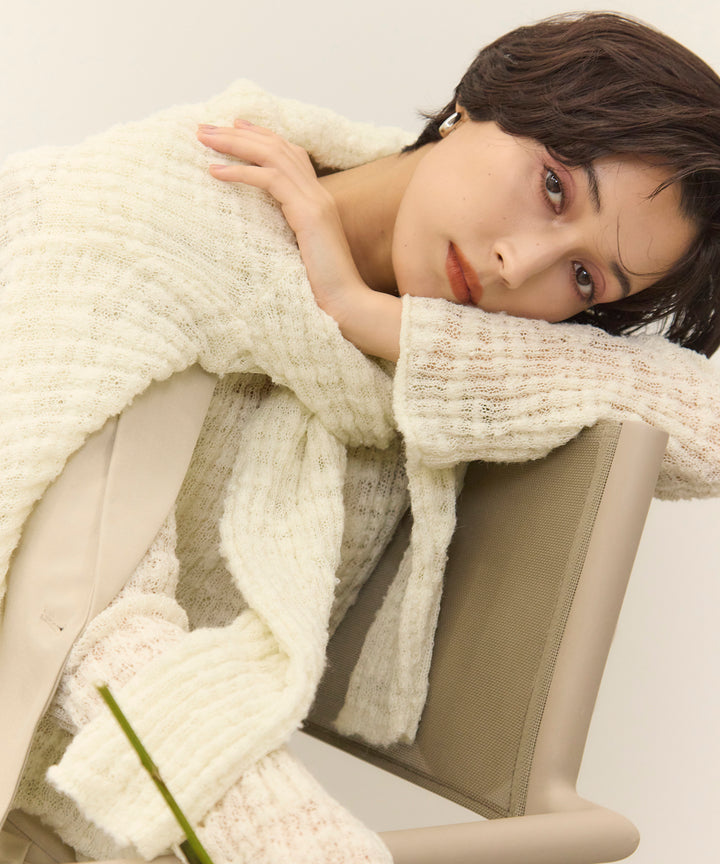 (eliuu)Slub Yarn Knit Polo Cardigan